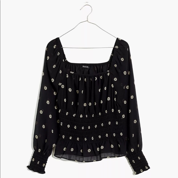 - (Re)sourced Georgette Square-Neck Smock-Waist Top in Bloom Dot - Picture 5 of 7